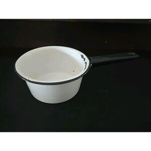 Antique‎ Farmhouse White Enamelware black trim saucepan / nesting pot